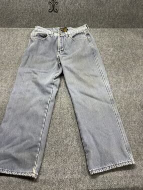 Stanley Fleece Lined Denim Jeans Mens Size 32/30 Blue Straight Distressed *READ*